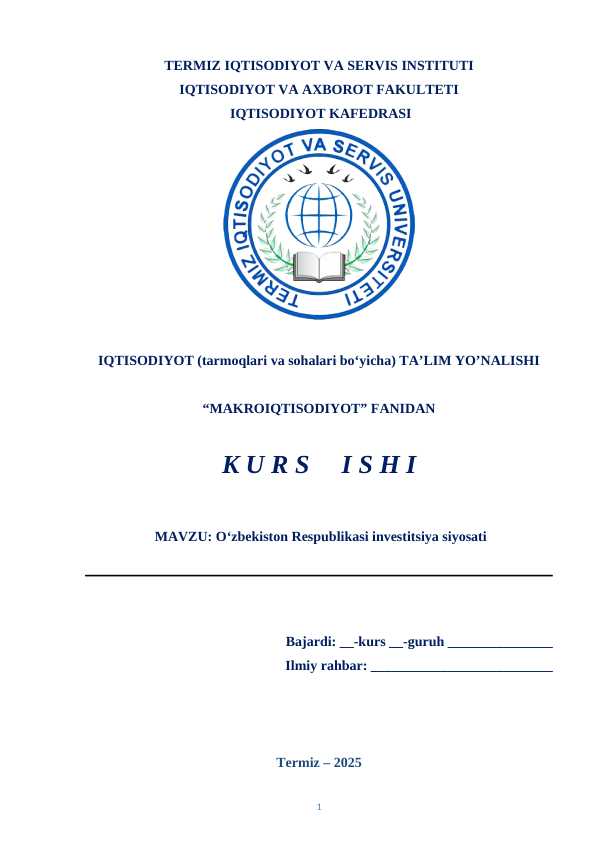 O‘zbekiston Respublikasi investitsiya siyosati