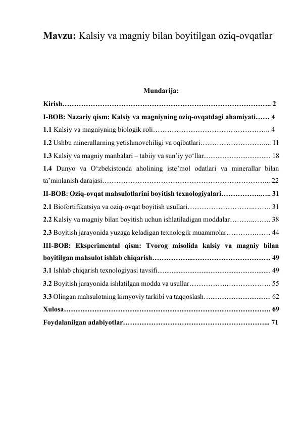 Kalsiy va magniy bilan boyitilgan oziq-ovqatlar (tvorog misolida)