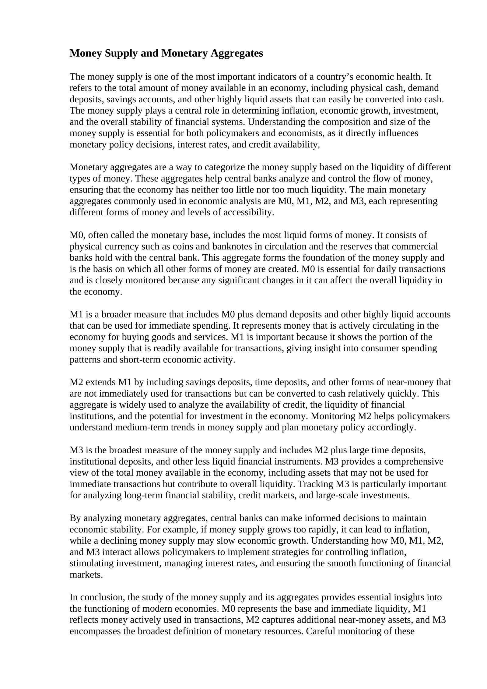 Money Supply and Monetary Aggregates