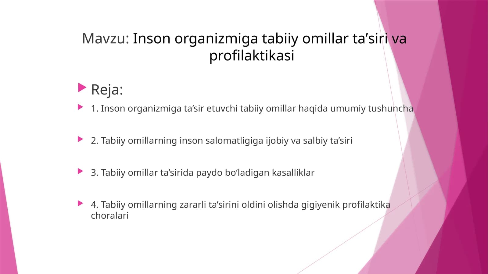 Insonorganizmigatabiiyomillartaʼsirivaprofilaktikasi