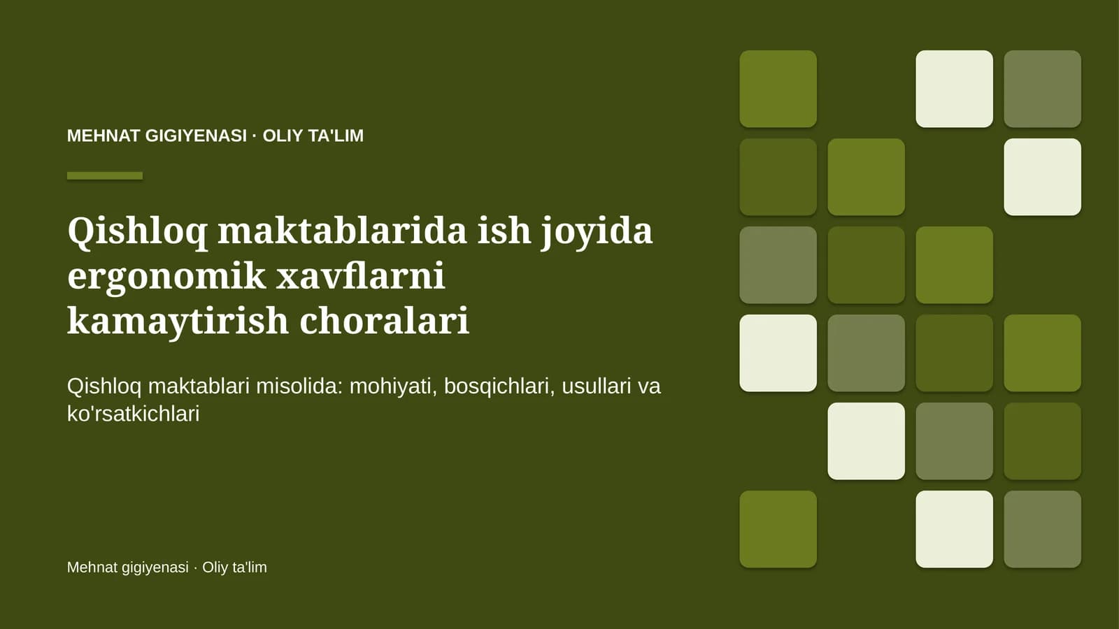 Qishloq maktablarida ish joyida ergonomik xavflarni kamaytirish choralari