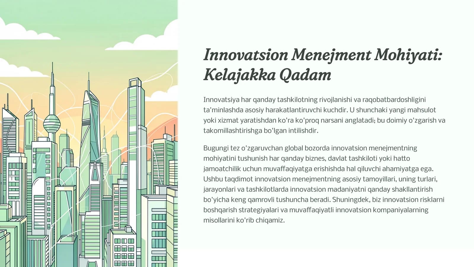 Innovatsion Menejment Mohiyati Kelajakka Qadam