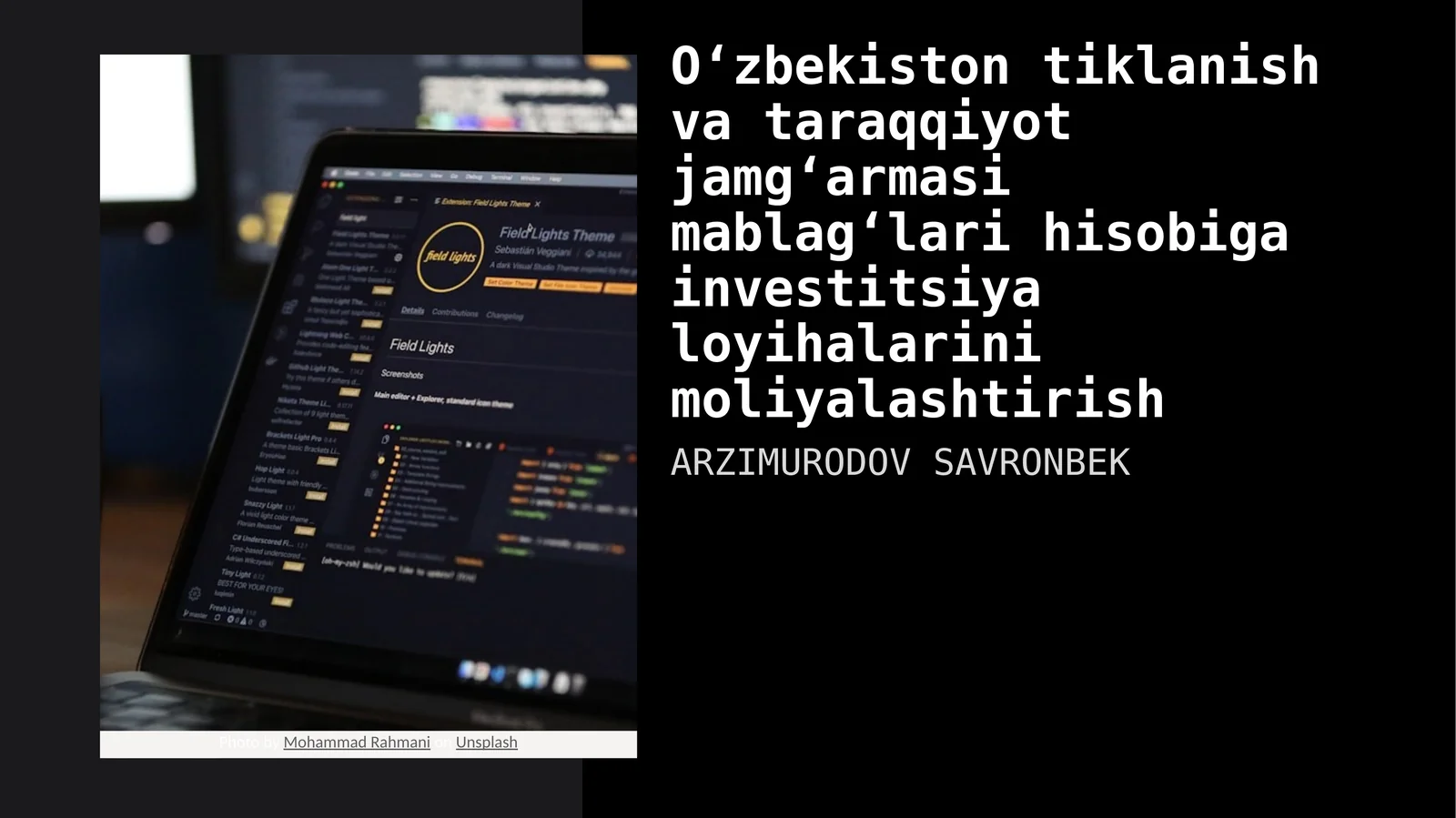 O‘zbekiston tiklanish va taraqqiyot jamg‘armasi mablag‘lari hisobiga investitsiya loyihalarini moliyalashtirish