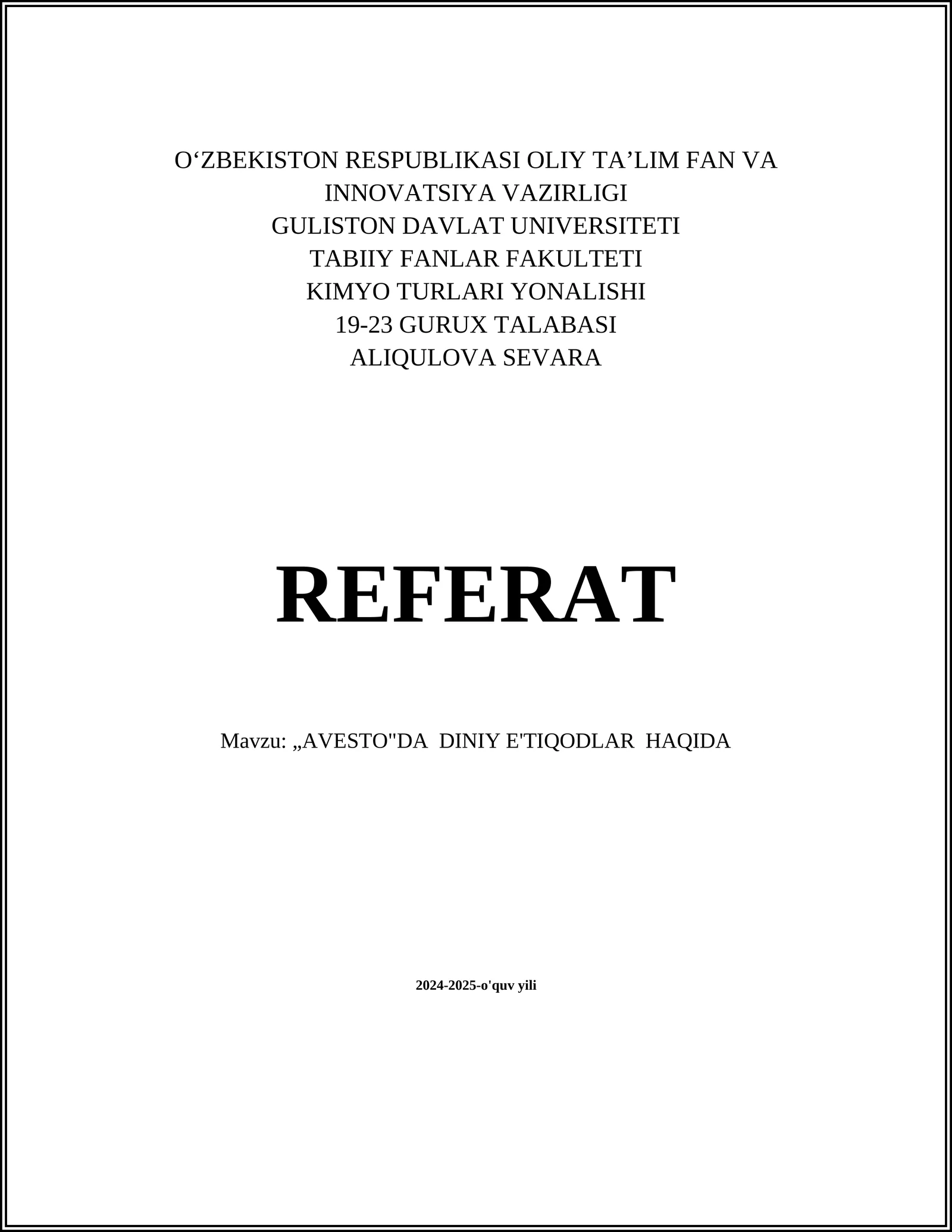 „AVESTO"DA DINIY E'TIQODLAR HAQIDA