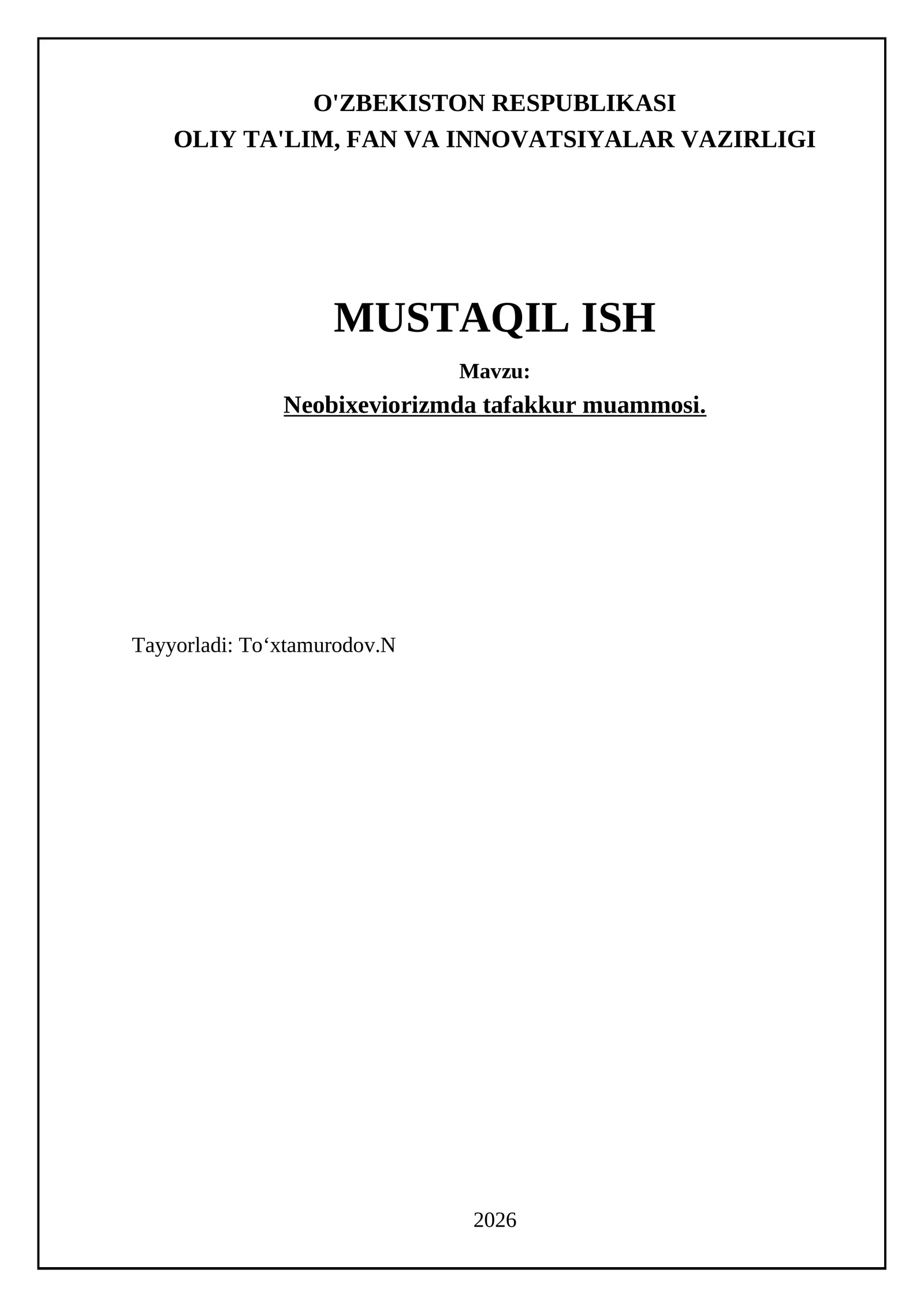 Neobixeviorizmda tafakkur muammosi