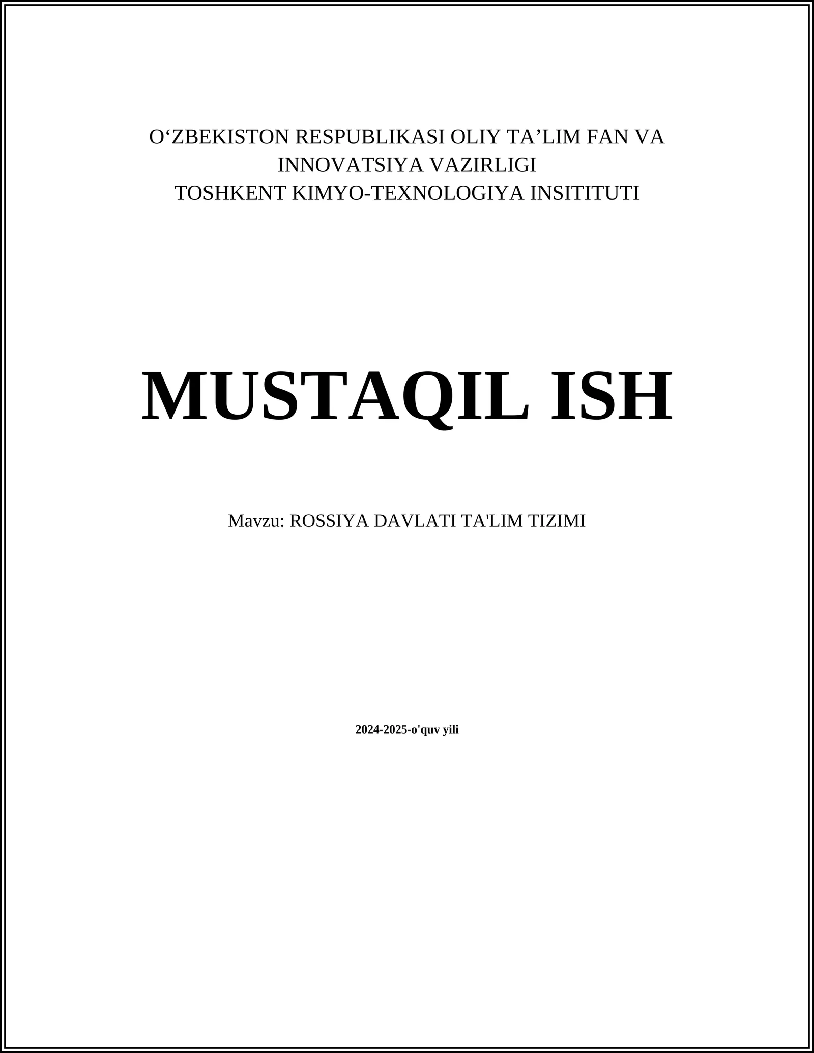 ROSSIYA DAVLATI TA'LIM TIZIMI