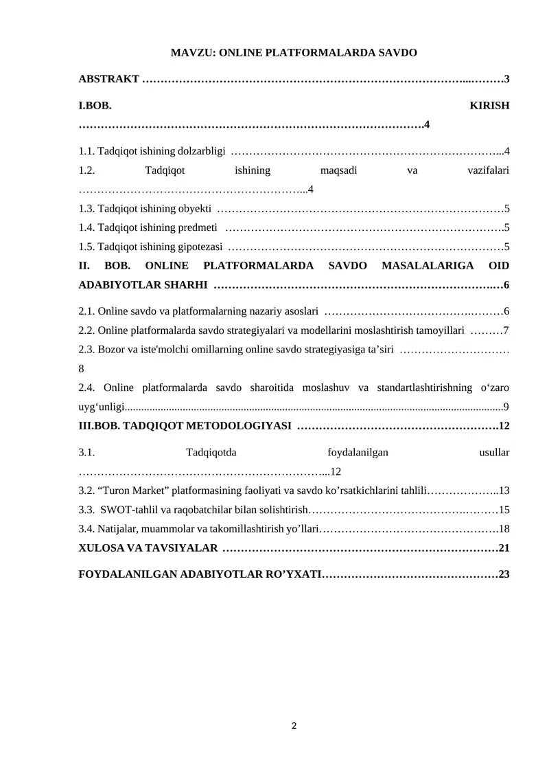 ONLINE PLATFORMALARDA SAVDO. (tadqiqot , kurs ishi , mustaqil ish oʻrnida foydalansa boʻladi.)