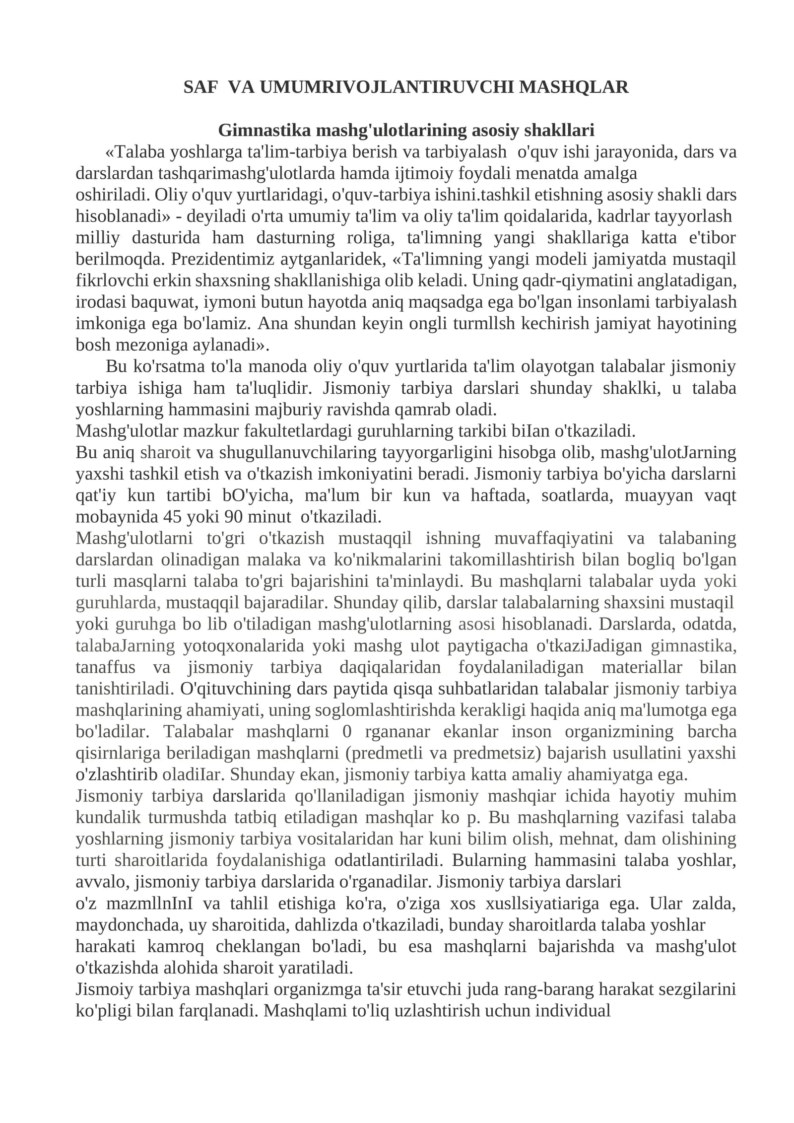 SAF VA UMUMRIVOJLANTIRUVCHI MASHQLAR