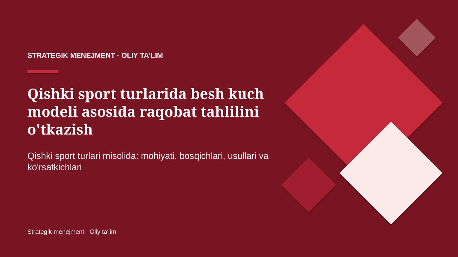 Qishki sport turlarida besh kuch modeli asosida raqobat tahlilini o'tkazish
