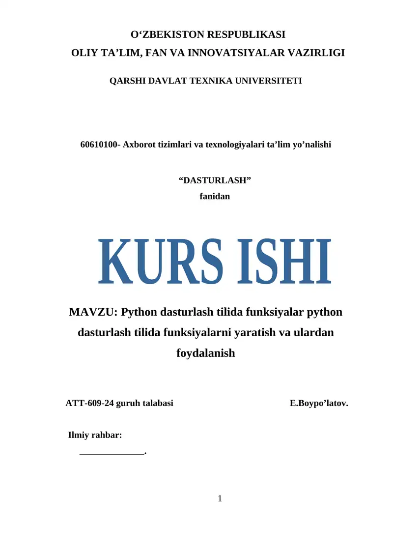 Python dasturlash tilida funksiyalar python dasturlash tilida funksiyalarni yaratish va ulardan foydalanish