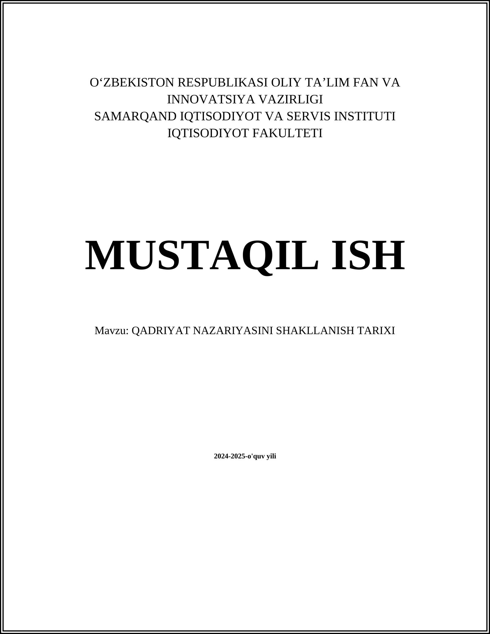 QADRIYAT NAZARIYASINI SHAKLLANISH TARIXI