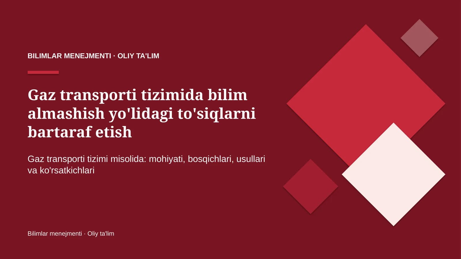 Gaz transporti tizimida bilim almashish yo'lidagi to'siqlarni bartaraf etish