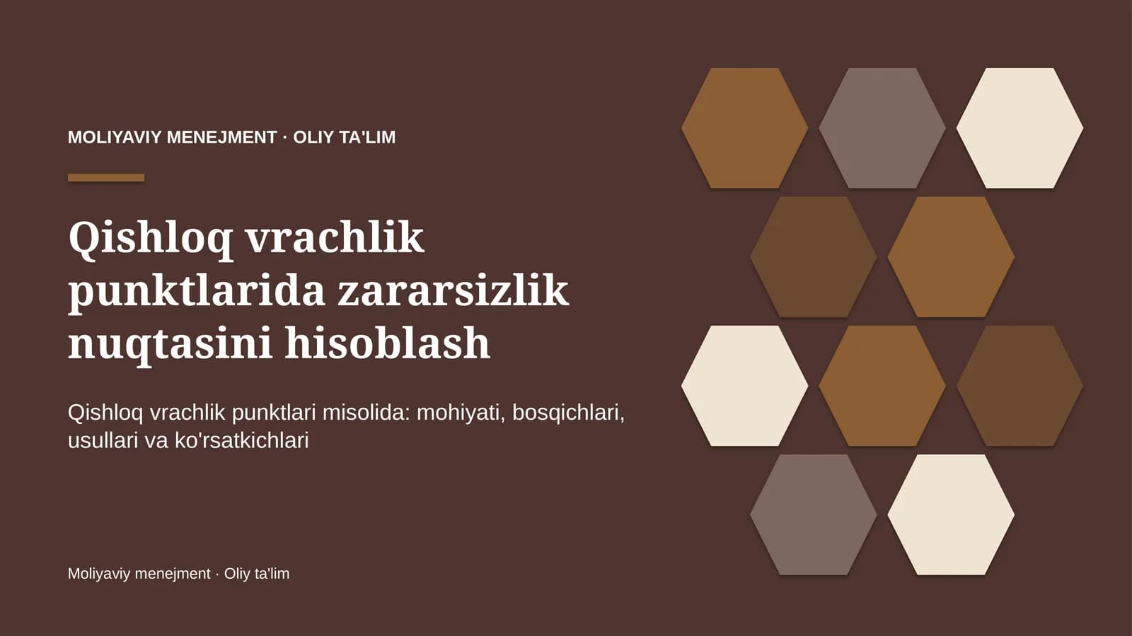 Qishloq vrachlik punktlarida zararsizlik nuqtasini hisoblash