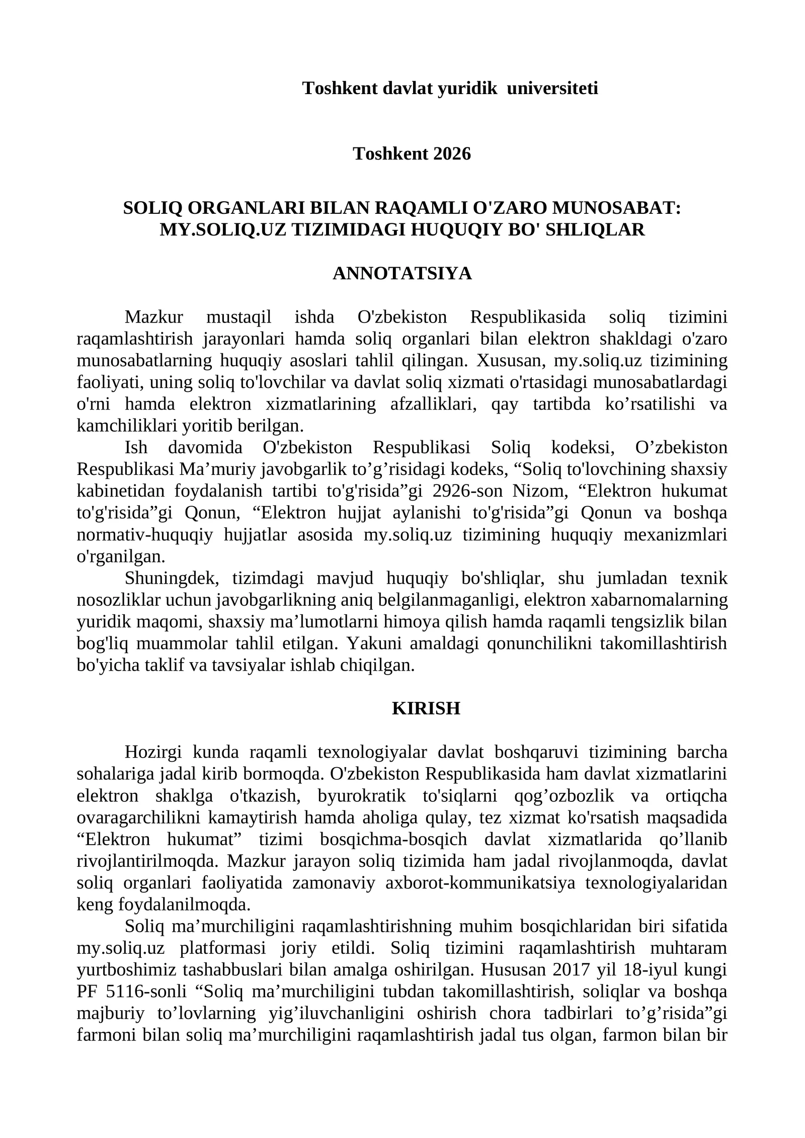 MY.SOLIQ.UZ TIZIMIDAGI HUQUQIY BO' SHLIQLAR