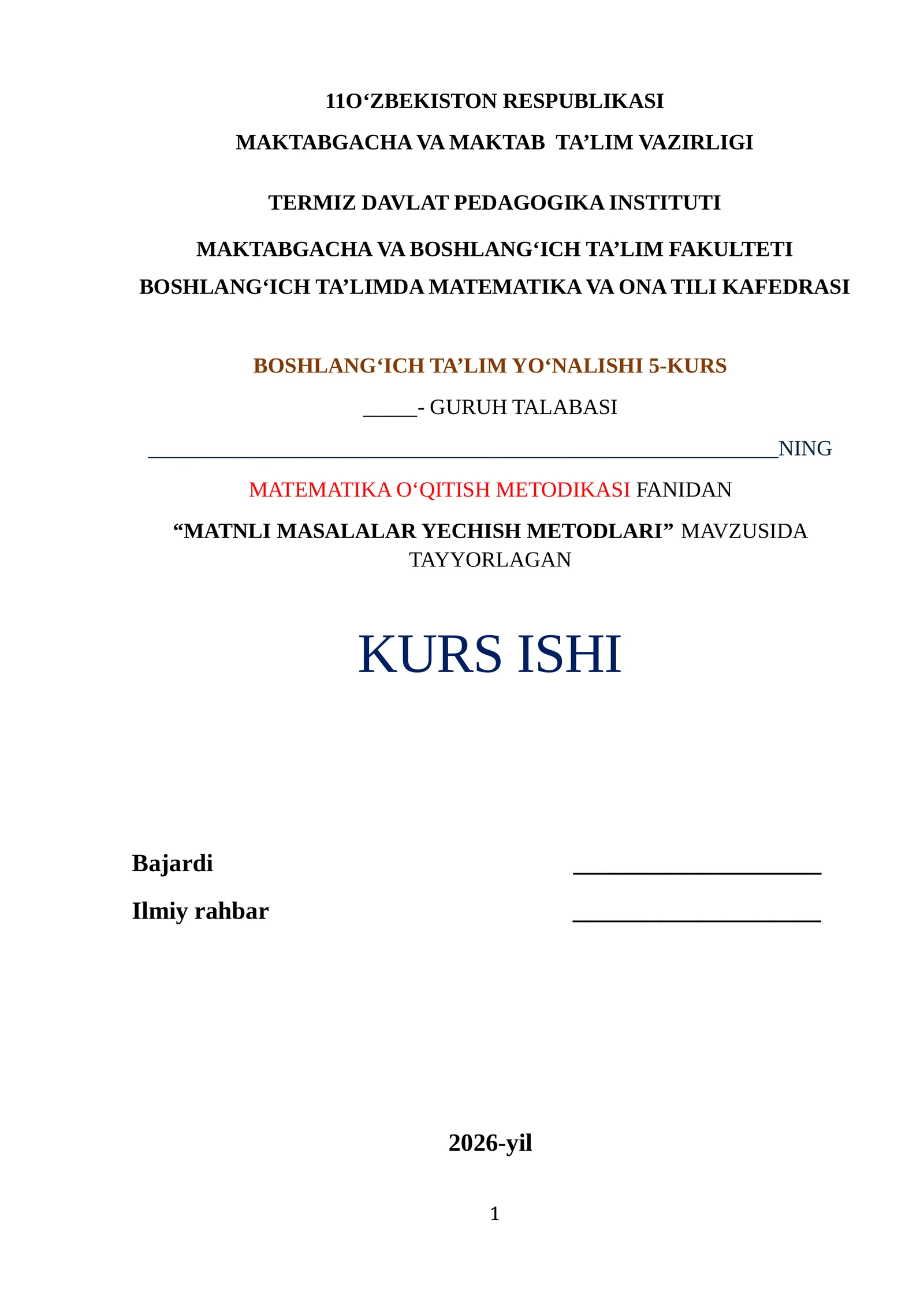 "MATNLI MASALALAR YECHISH METODLARI"